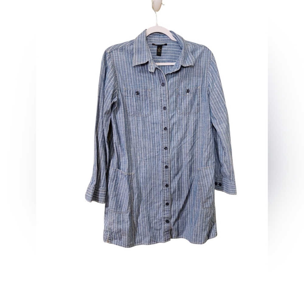 Button-Front Striped Tunic Shirt Dress Lucky Brand Size Large